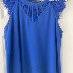 Brixon Ivy Royal Blue Lace Accent Blouse